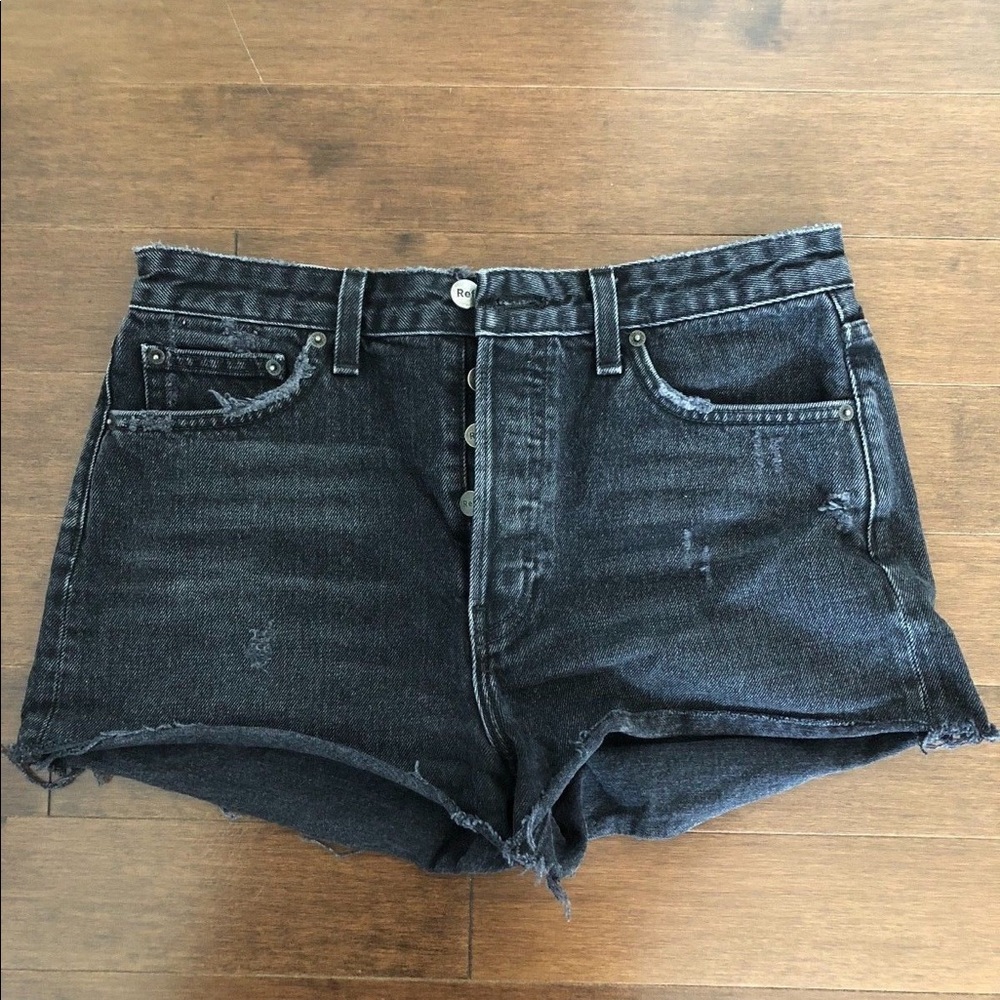 Reformation Black Denim Cut Off Shorts